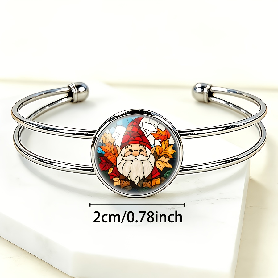 Adjustable Open Bangle with Round Time Gemstone Inlaid Design
